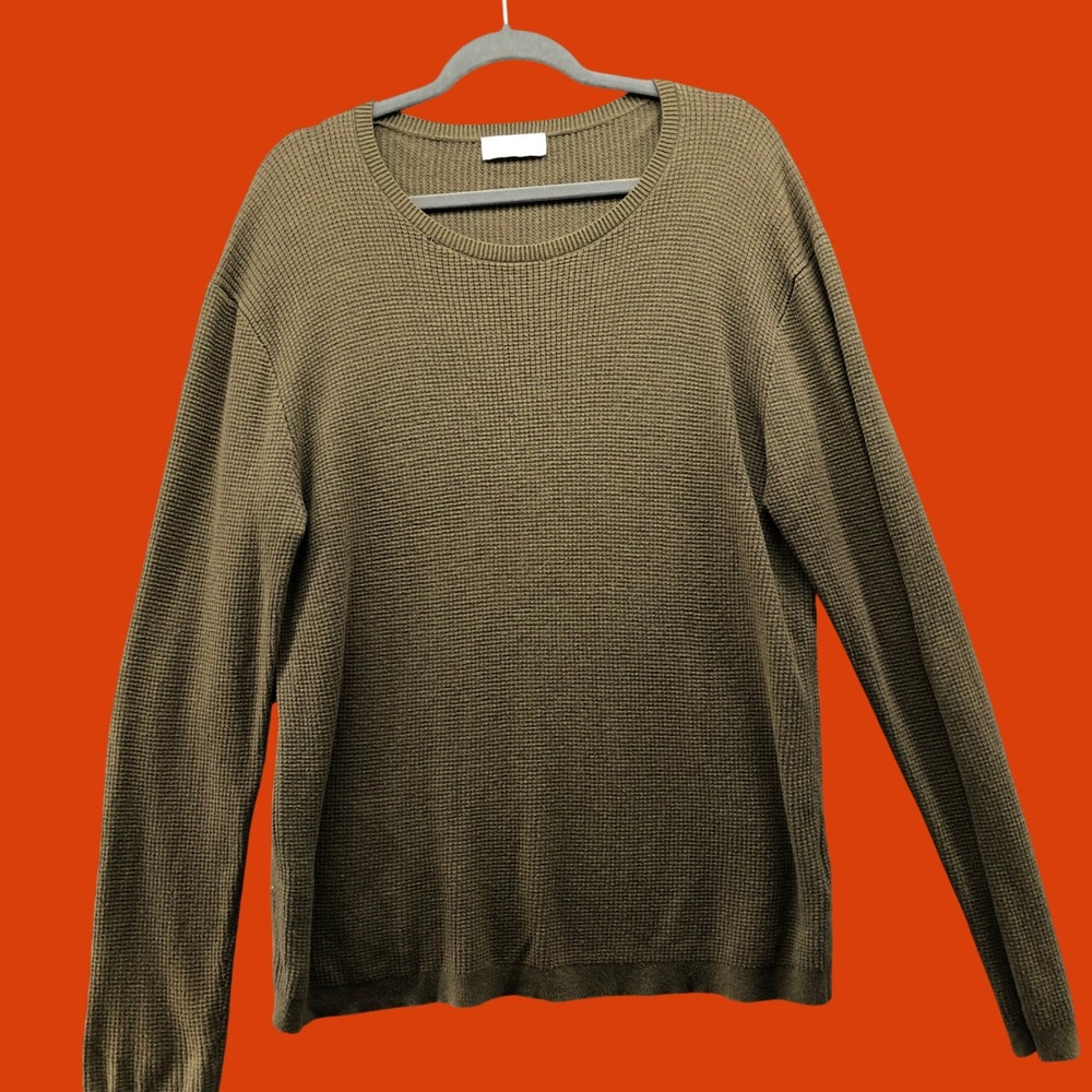 Tiger of Sweden Mens Landry Cotton Wool Waffle Knit Sweater Mens M Olive Green